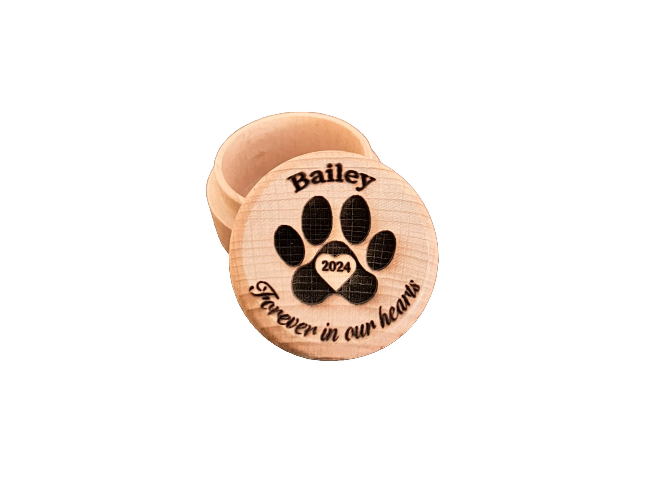 Wooden Pet Memorial Box - Paw Print Keepsake Box For Storing Pet Hair, Ashes, And Mementos