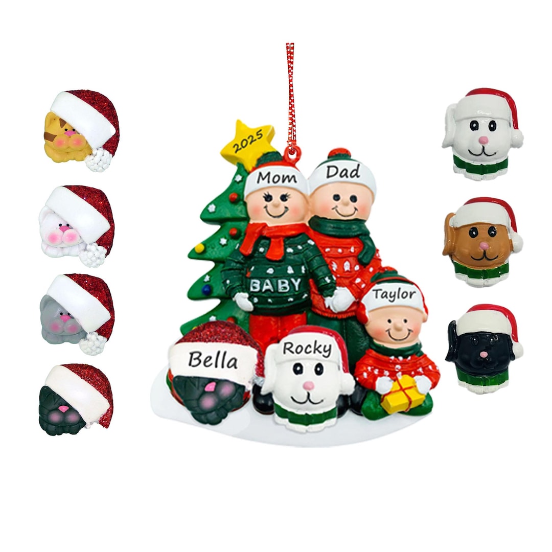 Family of 3 Ornament Personalized Christmas With Pet Dog and Cat - Etsy