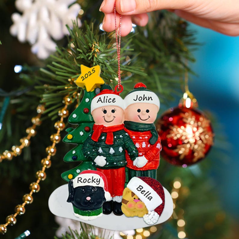 Couple Christmas Ornament, Couples with Pet Cat and Dog Personalized Ornaments image 5