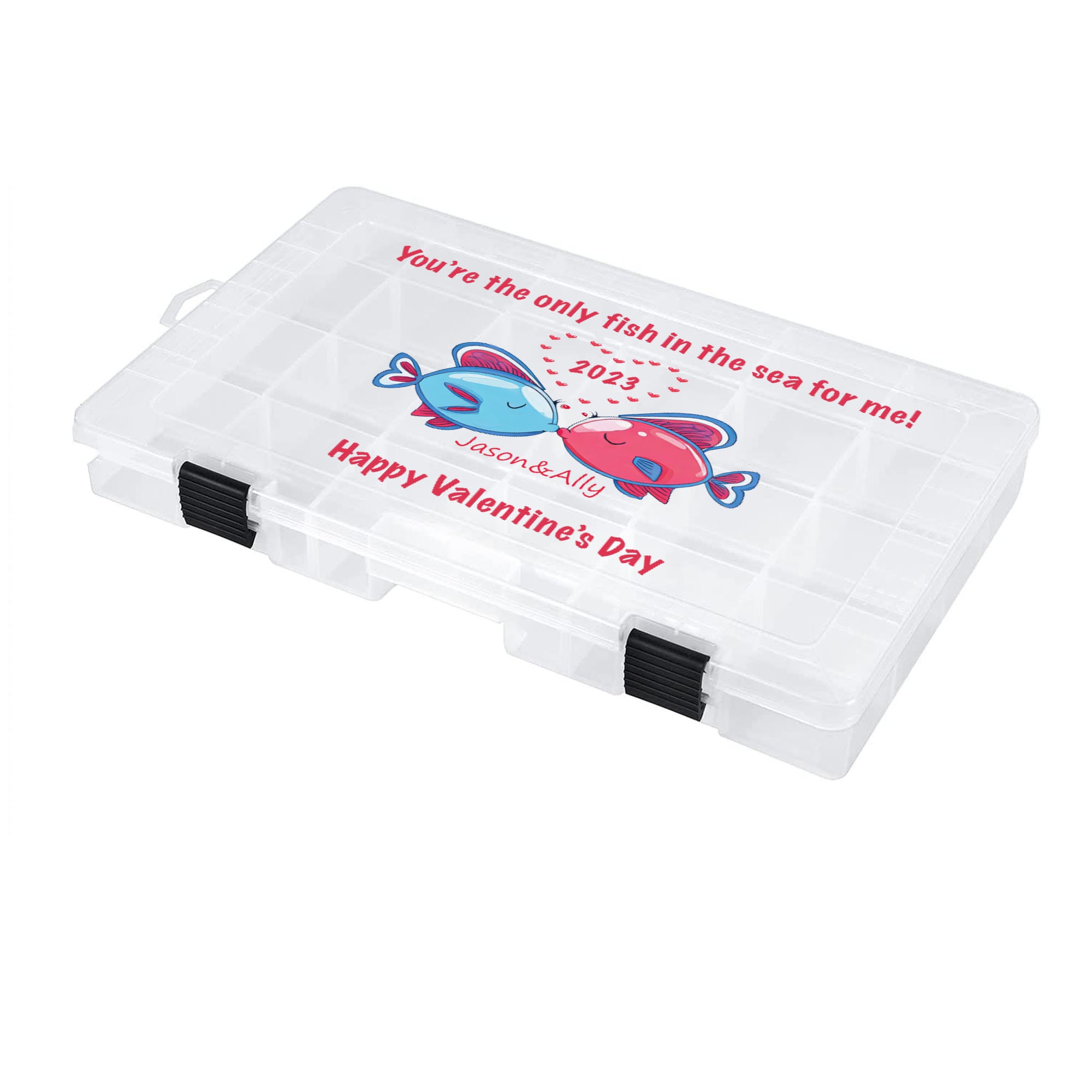 Personalized Valentines Day Tackle Box Custom His and Her Names With  Romantic Kissing Fish & Love Message Transparent Storage Box 