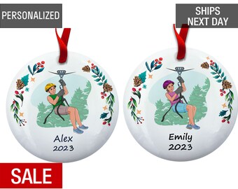 Zipline Christmas Ornament  Personalized, Zipliner Male Female Ornaments, Girl Boy Ziplining, Outdoor Rope Adventure