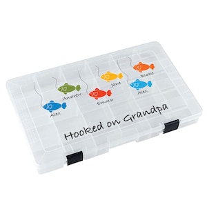 Personalized Fishing Tackle Box for Him, Father&#39;s Day Gifts, Fisherman Gifts, Transparent Storage Organizer Box, Gift for Grandpa