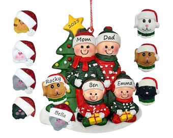 Family of 4 Ornament with Pet, Family of 4 With Dog Christmas Ornament Personalized, Add On Dogs Cat s