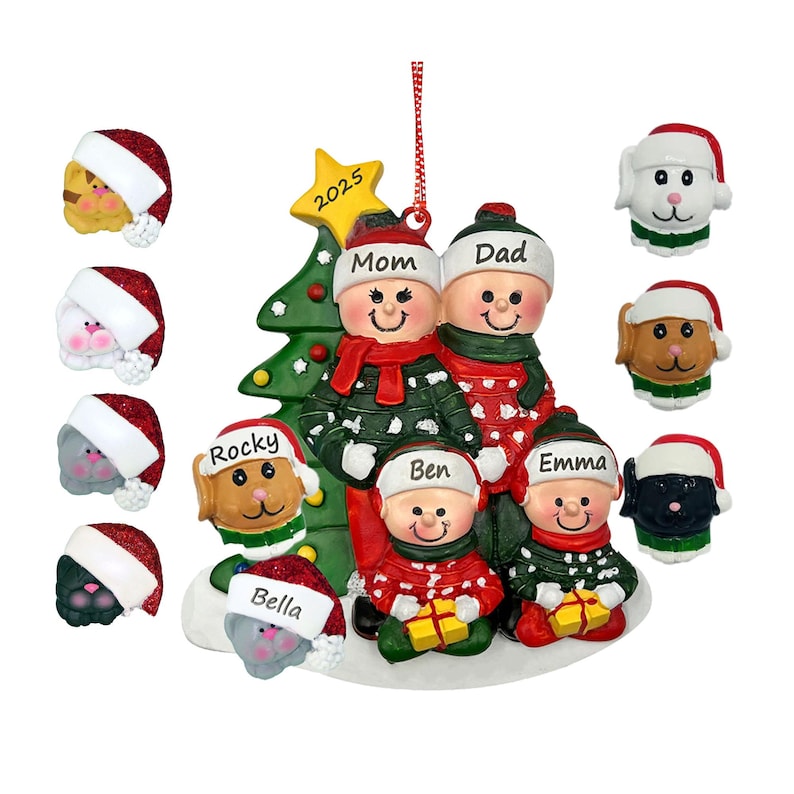 Family of 4 With Pet Ornament Personalized Dog Cat Christmas, Family ...
