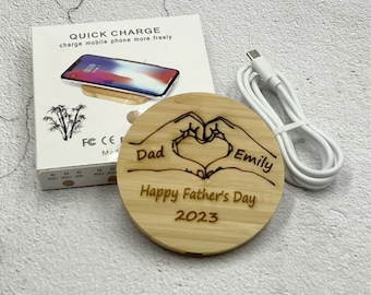 Personalized Engraved Bamboo Charger – Custom Wireless Charging Pad Gift for Him or Her