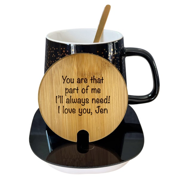 Coffee Mug and Warmer Set  with Personalized Lid, Smart Coffee Cup Warmer, UNIQUE GIFT for Christmas, Birthday, Valentine, Gift For Him