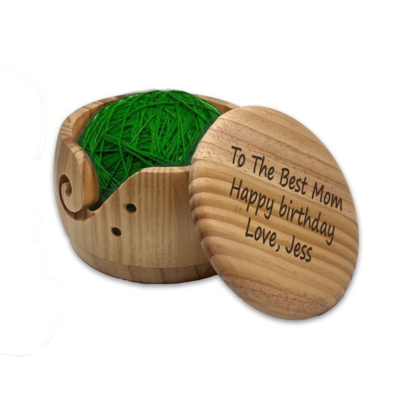 Personalized Yarn Storage Bowl for Knitting and Crochet, Custom Wooden Gift - Perfect for Storing Crochet Wool Threads! Gift For Grandma Mom