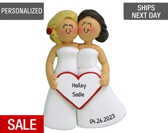 Personalized Mrs. and Mrs. Wedding Christmas Ornament: Same Sex Couple