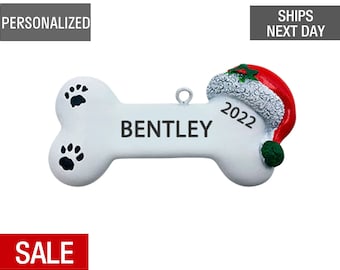 Dog Bone Christmas Ornament Personalized, Dogs Mom, New Puppy Ornaments