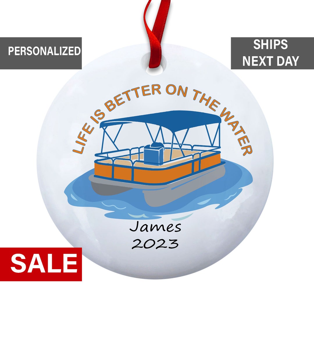 Pontoon Boat Christmas Ornament Custom, Life is Better on the Water Ornament, Pontoon Boat Lover