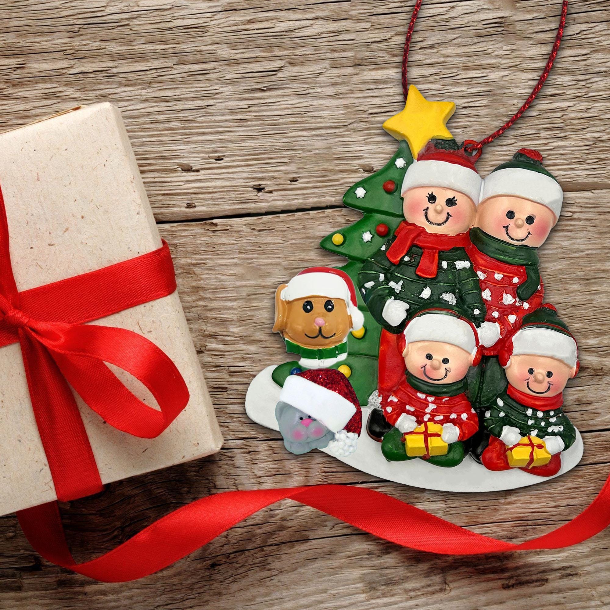 Family of 4 With Pet Ornament Personalized Dog Cat Christmas, Family ...