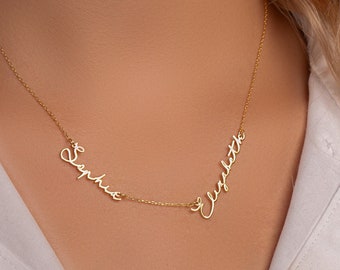 Multiple Minimalist Name Necklace, 2 Names Necklace, Custom 14K Gold Name Jewelry, Personalized Gift for Her, Christmas Necklace, Gift