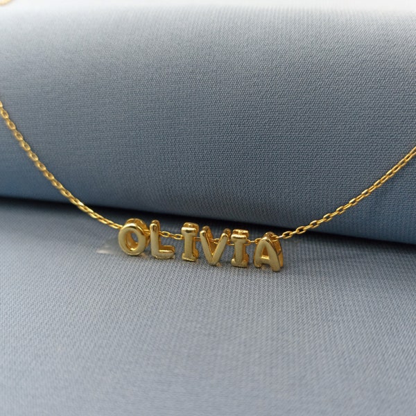 Bubble Name Necklace, Bubble Letter Necklace, Personalized Silver Jewelry, 3D Balloon Letter, Gold Name Necklace, Balloon Name Necklace