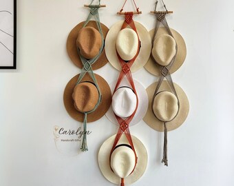 Macrame Hat Holder, Farmhouse Hat Hanger, Cowboy Hat Rack, Macrame Hat Storage,Gifts For Woman, Boho Decor, Cap Rack Display, Minimal hanger