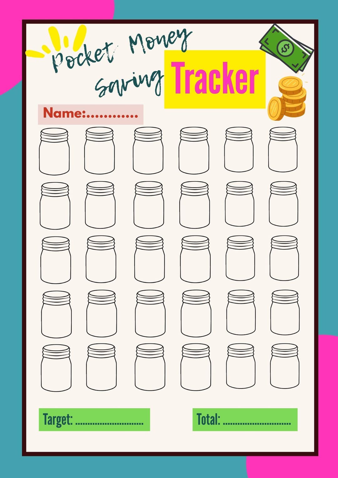Playful Pocket Money Savings Tracker. - Etsy