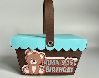 Personalised Teddy Bear Picnic Basket favour box. Favour boxes.