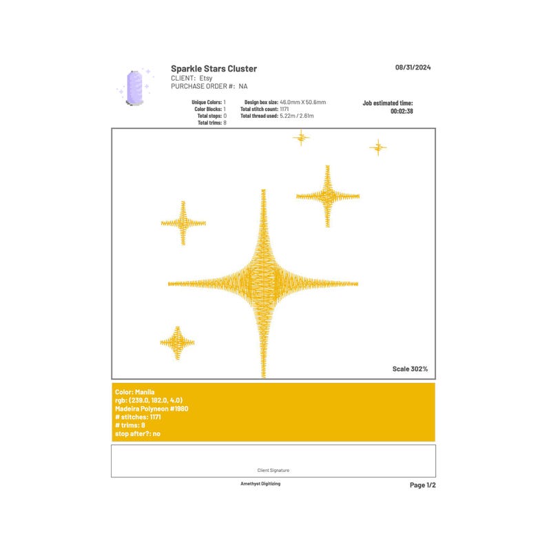 Sparkle stars cluster digital embroidery file stitch plan preview