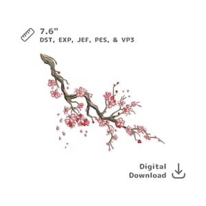 Cherry Blossom Branch Embroidery Design: Sakura Floral (Digital Download)