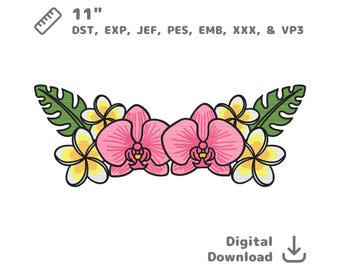 Orchids with plumeria flowers large embroidery file dst pes jef vp3 exp emb xxx