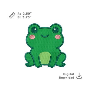 May include: A green embroidered frog patch with pink cheeks and large, round eyes. The patch measures 2.50 inches wide and 3.75 inches tall. The words "Digital Download" are also present.