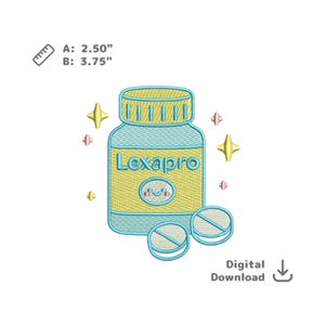 Lexapro Stickdatei Mental Antidepressivum Pastell Medizin Flasche mit Sparkles Design dst pes jef vp3 emb