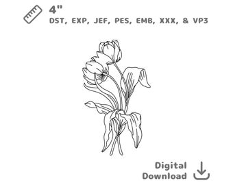 Tulip Flower Outline Machine Embroidery File dst pes jef vp3 xxx emb exp