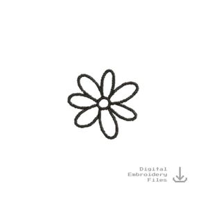 May include: A black and white outline of a simple daisy flower.