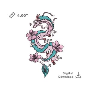 Anime Dragon with Cherry Blossoms Haft Plik – Projekt Inspirowany Japonią
