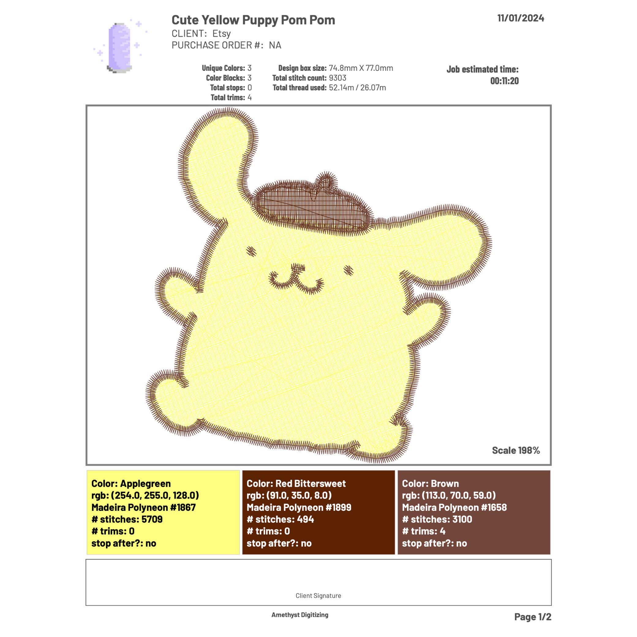 【GRAVER】22FW★ Yellow Puppy Embroidery WhiteClip S Padding Cute Yellow Puppy Pom Pom Medium Digital Embroidery Machine