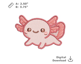 Kawaii Pink Axolotl Embroidery File (Digital Download)