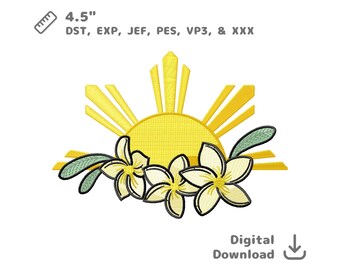 Filipino sun with plumeria embroidery file dst pes jef vp3 exp emb