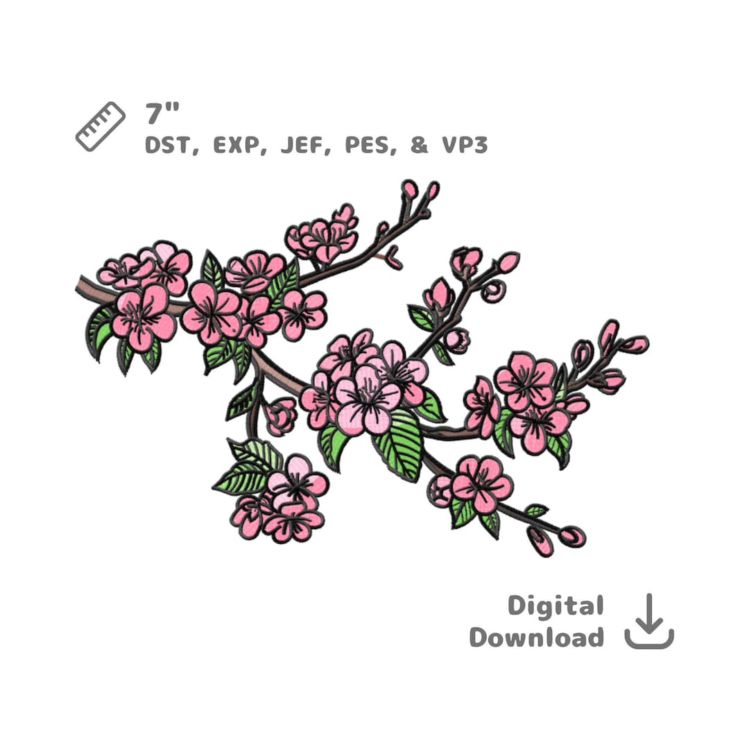 Cherry Blossom Branch Embroidery File Japan Sakura Flower Design Dst ...