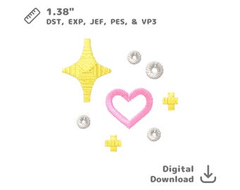Sparkles and Heart Embroidery Design Kawaii Cluster File dst pes jef exp vp3
