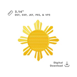 May include: A yellow sunburst design, 8 cm in diameter, with radiating rays. The image includes the text "Digital Download" and file type information.