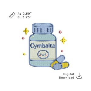 Cymbalta Stickdatei Pastell Antidepressivum Mental Gesundheit Medizin Flasche mit Kapseln Design dst pes jef vp3 emb