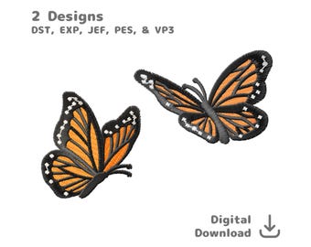Monarch Butterfly Embroidery File Set Insect Design Two Sizes dst pes jef vp3 exp emb