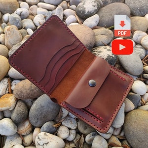 Patrón PDF de billetera de cuero plegable con video tutorial, billetera de cuero para hombres, bolsillo para monedas, plantilla minimalista, billetera corta, billetera de camionero