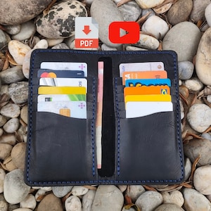 Bifold Cartera de cuero larga pdf para 12 tarjetas, Patrón de billetera larga pdf, DIY, Plantilla pdf de billetera de cuero larga, billetera de negocios, A4 y Carta