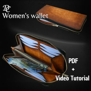 Patrón PDF de billetera de cuero para mujer – Cartera de mano larga con cremallera DIY – Plantilla de monedero hecha a mano – Tutorial de costura digital – Proyecto de marroquinería