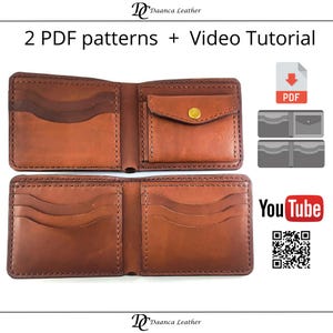 Cartera clásica de piel plegable con compartimento para monedas o tarjetas, dos patrones en PDF, dos versiones A4, dos plantillas de cartas, bricolaje, cartera para hombre