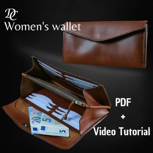 Cartera de piel para mujer, cartera clásica para mujer, patrón pdf cartera para mujer, cartera para dama, plantilla pdf cartera larga de piel para mujer video tutorial