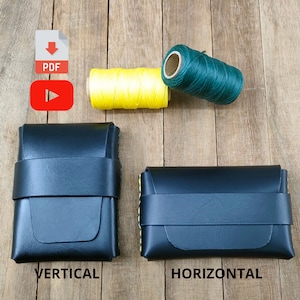 Modèle de portefeuille minimaliste, modèle de portefeuille en cuir, porte-cartes, pour débutant, points de repère, tutoriel vidéo, pdf, DIY, portefeuille court. pour lui.