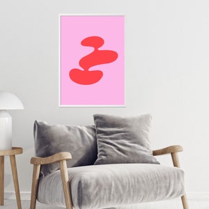 Impresión de póster funky / Forma abstracta rosa y roja / Descarga digital / Decoración de pared / 18x24