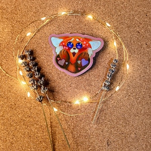 Broche de panda rojo pintado a mano, lindo broche de panda rojo de dibujos animados, regalo único hecho a mano para amantes de los animales
