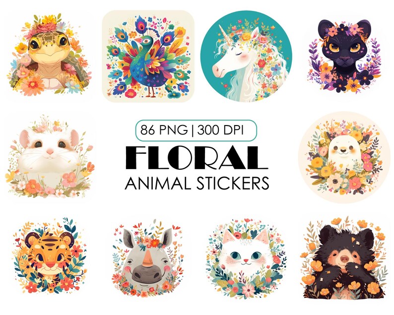 86 Animal Sticker Designs – Digital PNG Files, Printable Stickers ...