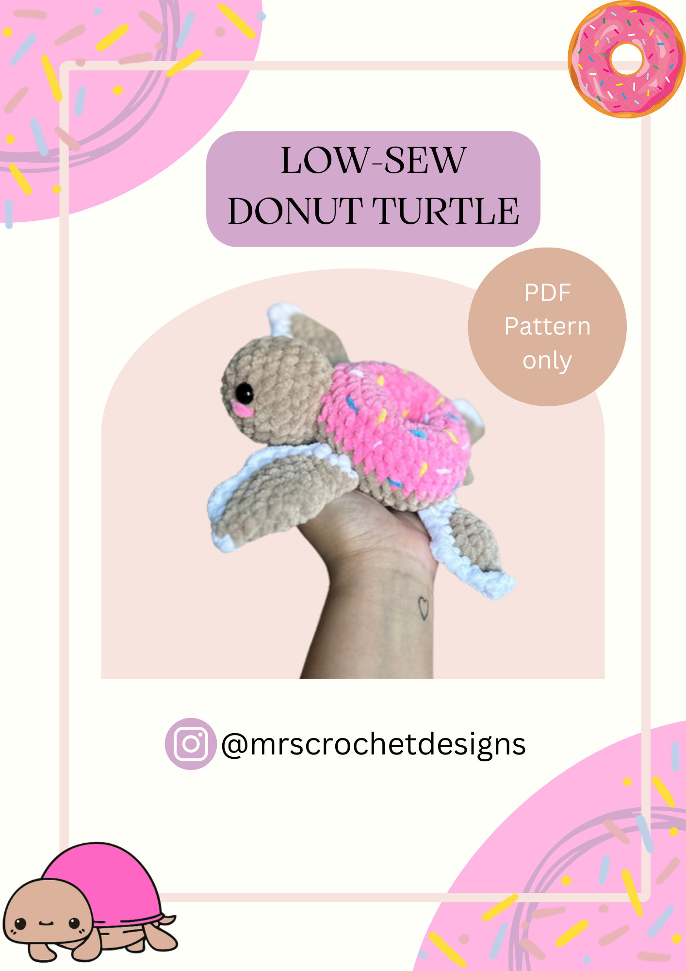 35 Donut Crochet Patterns for Sweet Amigurumi, Plushies, and Giftable Treats 18 Donut turtle crochet pattern / food turtle / dessert