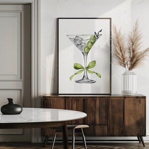 Sztuka ścienna Martini Coquette, prezent Dirty Martini, czas Tini, estetyka starych pieniędzy, Dirty Martini, sztuka ścienna Martini