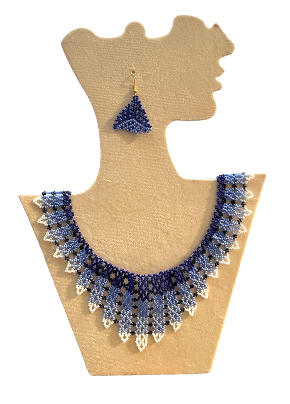 Beaded Necklace Earrings Set, Jewelry Set, Blue Jewelry