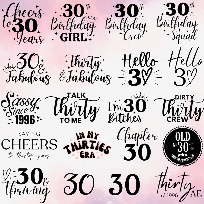 Cheers to 30 years 30th birthday girl 30th birthday crew 30th birthday squad 30 and fabulous thirty and fabulous hello 30 sassy since 1996 talk thirty to me im 30 bitches dirty thirty crew saying cheers to thirty years chapter 30