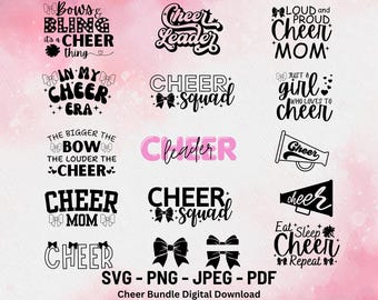 Cheer SVG Bundle | Cheerleading Designs for Bows, T-shirts (Digital Download)